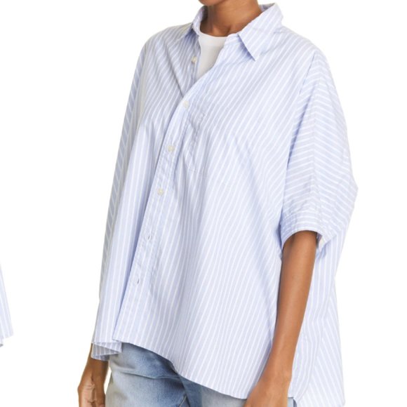 R13 Stripe Oversize Boxy Button-Up Shirt Blue White XS - Picture 2 of 8
